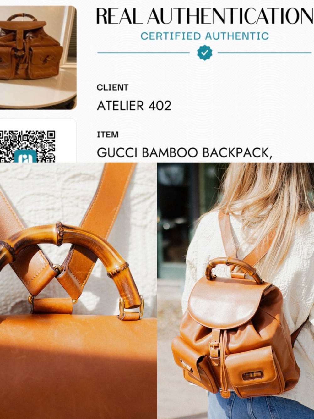 Gucci Bamboo Leather Backpack • Vintage • Tan Leather • Top Handle - Picture 15 of 15